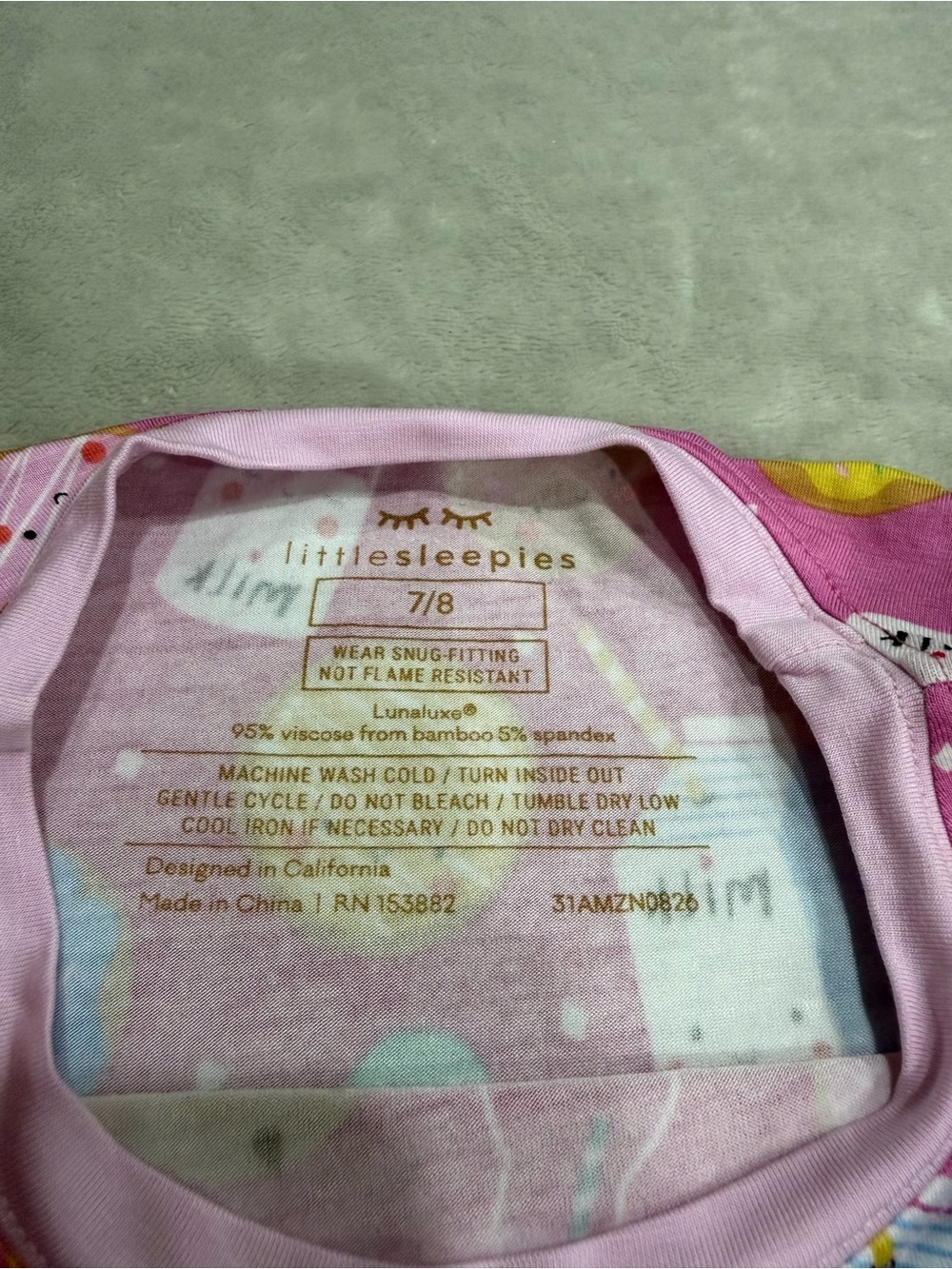 Little Sleepies Pink Sweets & Milk Pajama Set size7/8 - Picture 5 of 5